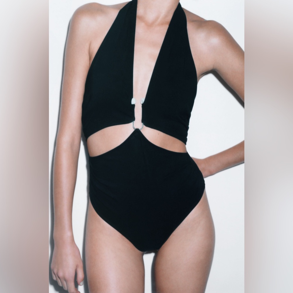 Zara Black Cutout Halter Bodysuit